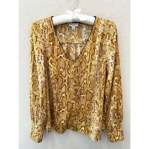 ANTHROPOLOGIE Current Air Snakeskin Blouse Animal Print VNeck Long Sleeve Medium